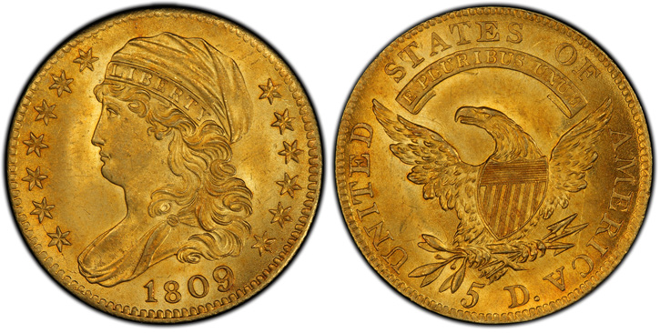 1809/8 Capped Bust Left Half Eagle. BD-1. MS-66 (PCGS).